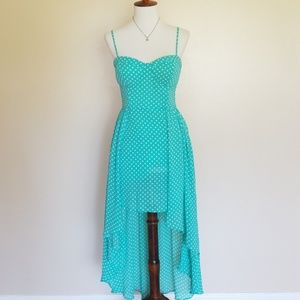 Size S Forever 21 Teal Polka-dotted High-Low Dress